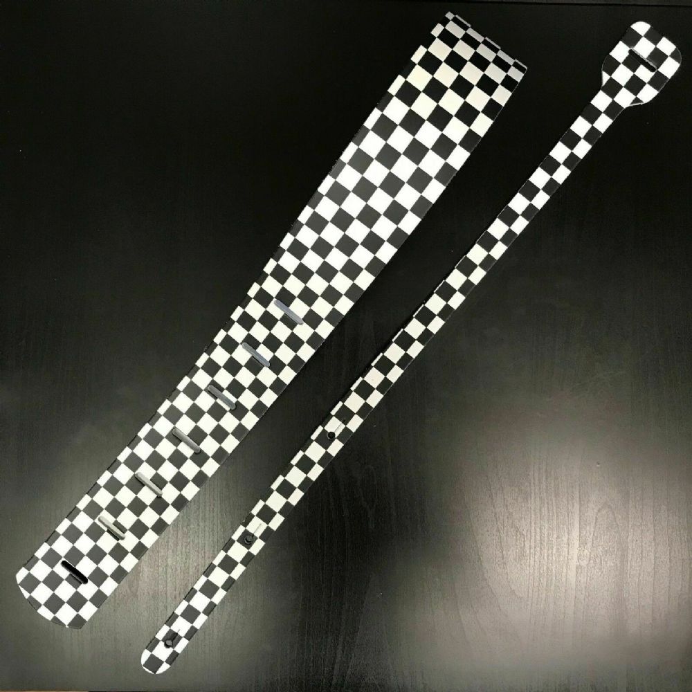 Leather Guitar Strap - Black White Chequered